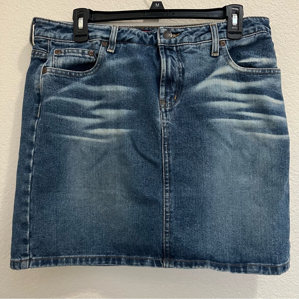 Mossimo Mini Skirt Women’s Blue Dark Wash 5-Pocket Faded Denim Size 13